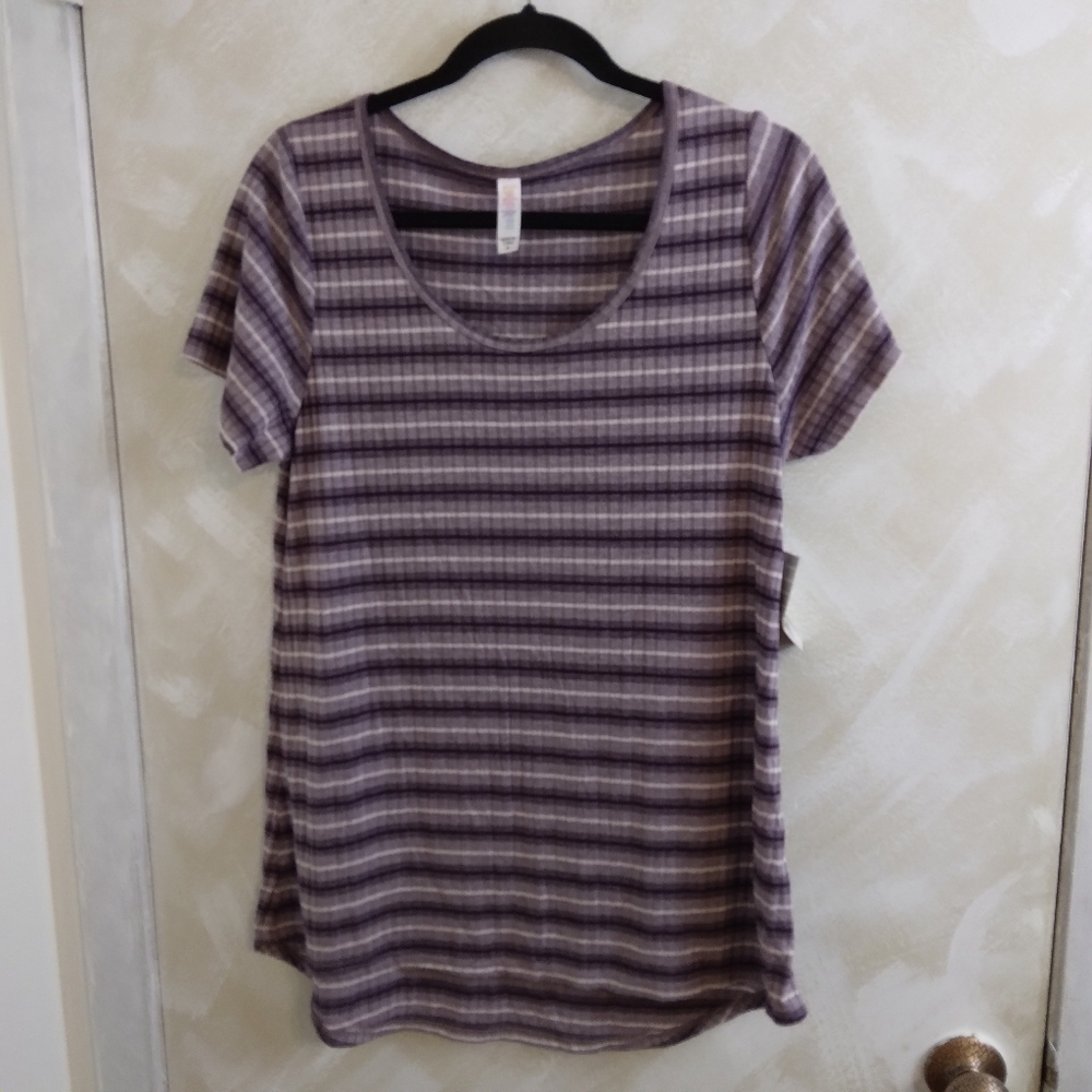 Size M Lularoe Classic T Purple Stripe Short Sleeve NWT